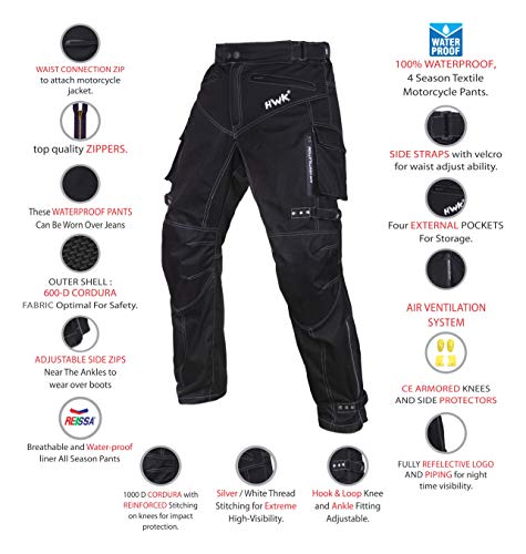 Motorcycle Pants for Men Dualsport Motocross Motorbike Pant Riding Overpants Enduro Adventure Touring Waterproof CE Armored All-Weather (Waist32  -34   Inseam32  ) Black