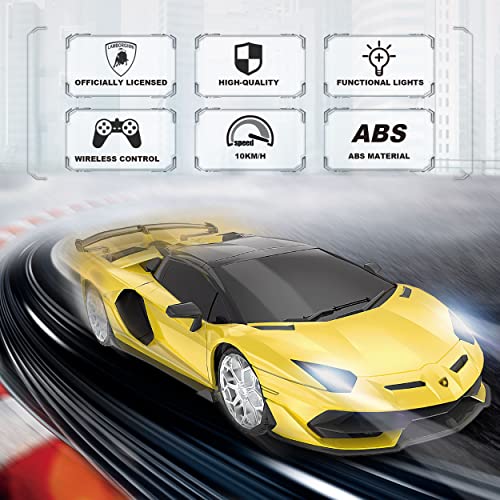 AEROQUEST Remote Control Car , 1:24 Lamborghini Officially Licensed RC Series , Lamborghini SVJ Roadster Remote Control Sport Racing Hobby Toy Car for 3 4 5 6 7 8+ Years Old Boy Birthday Gift (Yellow)