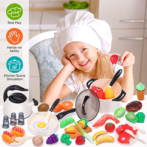 CUTE STONE Play Kitchen Accessories Toy, Play Food Sets for Kids Kitchen, Toddler Kitchen Set for Kids with Play Pots, Pans, Kids Kitchen Playset, Play Kitchen Toys for Girls Boys