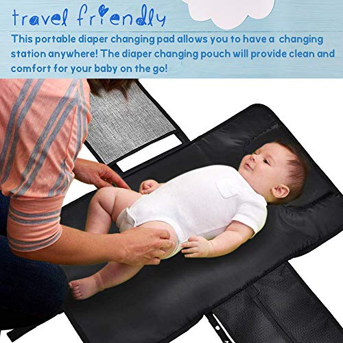 Eutuxia Portable Baby Diaper Changing Pad with Head Cushion. Good for Home & Travel. Portable Nappy Changing Station & Foldable Hanging Bag for Babies, Toddlers & Infants. [Gray]