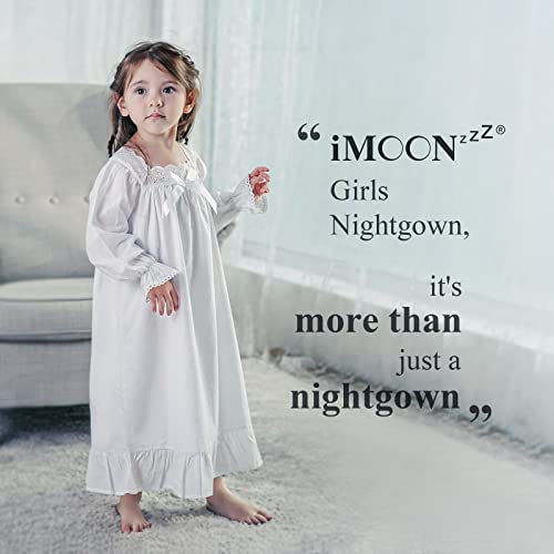 iMOONZZZ Nightgowns for Girls, Long Vintage Soft Cotton Sleepwear, Full Length Nightdress for Kids 3-12 Years