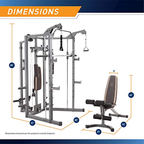 Marcy Smith Cage Machine with Workout Bench and Weight Bar Home Gym Equipment SM-4008