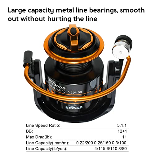 Summer and Centron Spinning Reels, 12 +1 BB Light Weight, Ultra Smooth Powerful, Size 3000 is Perfect for Ultralight/Summer Fishing by QINGLER