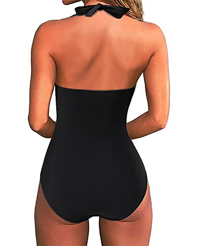 SUUKSESS Women Sexy Tummy Control One Piece Swimsuits Halter Push Up Bathing Suits