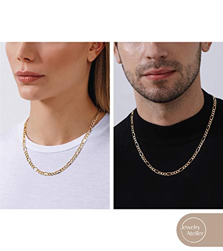 Jewelry Atelier Gold Chain Necklace Collection - 14K Solid Yellow Gold Filled Figaro Chain Necklaces for Women and Men with Different Sizes (2.8mm, 3.7mm, 4.7mm, 5.6mm)