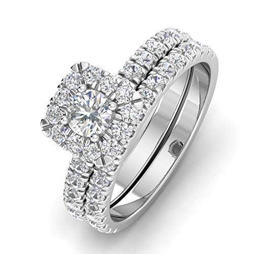 IGI Certified 1.50 Carat TW Diamond Halo Engagement Ring Bridal Set in 10k White Gold (G-H, I2-I3)