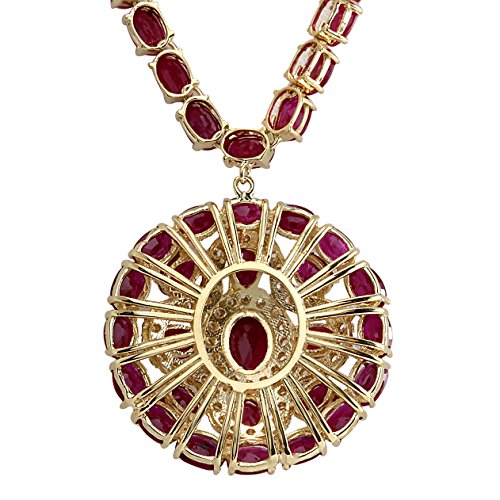 Fashion Strada 55.35 Carat Natural Red Ruby and Diamond (F-G Color, VS1-VS2 Clarity) 14K Yellow Gold Luxury Necklace for Women Exclusively Handcrafted in USA