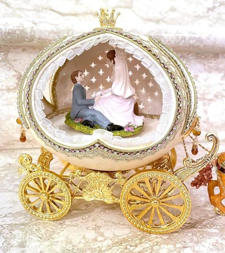 ONE OFA KIND Valentine s Day LOVE HEART CARVED Royal FABERGE EGG 35th Marriage Anniversary wife gift Carriage GOLD NATURAL OSTRICH Fabergé Egg HANDMADE Faberge Ornament Music Egg Her ANTIQUE1989