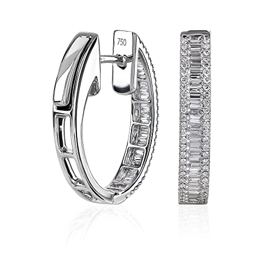 0.90 Carat Baguette Cut Diamond Hoop Earrings for Women in 18k White Gold (G-H, SI2-I1, cttw) Hinged Hoop by AARA JEWELERY