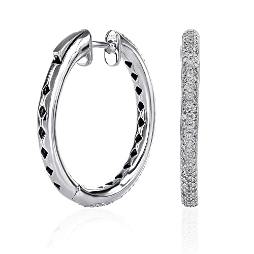 1/2 Carat Diamond Hoop Earrings for Women in 18k White Gold (G-H, SI2-I1, cttw) Hinged Hoop by AARA JEWELERY