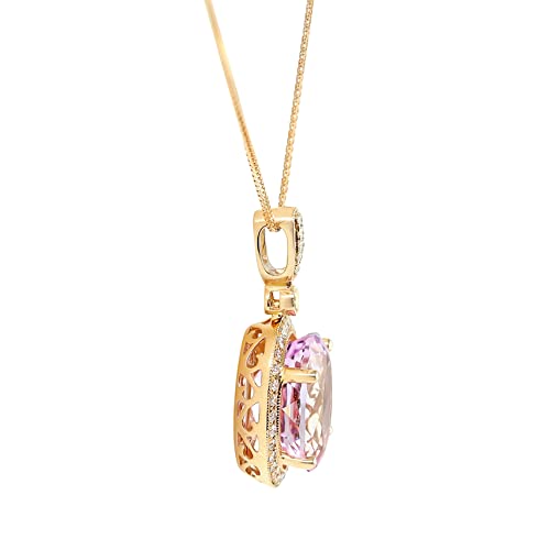 KOKAV 14K Rose Gold Genuine Kunzite 11-7/8 Ct Oval, Diamonds Pendant Necklace