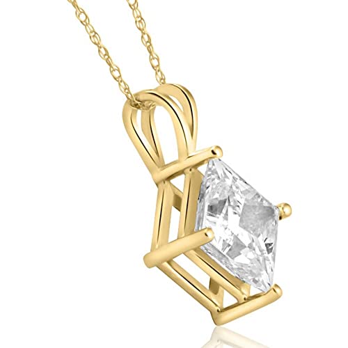 14k Yellow Gold 3.09Ct Princess Cut Diamond Solitaire Certified Pendant Women s 18