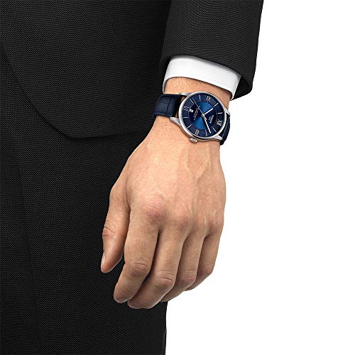 Tissot mens Chemin des Tourelles Stainless Steel Dress Watch Blue T0994071604800