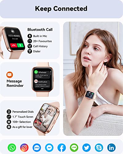 Smart Watches for Women[Call Receive/Dial] Fitness Watches for Women [Alexa Built-in]1.7 Touch Screen Fitness Tracker Heart Rate Blood Oxygen Sleep Monitor 60 Sports IP68 for iPhone Android Compatible