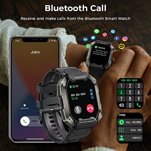 AMAZTIM Smart Watches for Men ,100M Waterproof Rugged Military Grade Bluetooth Call(Answer/Dial Calls)，Health Tracker for Android Phones and iPhone Compatible ,1.72