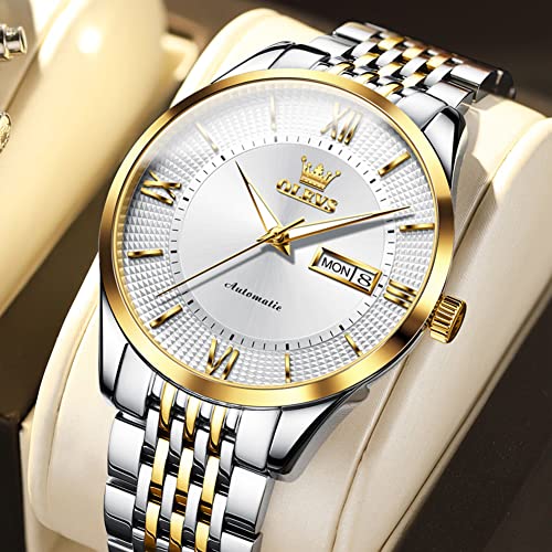 OLEVS Mens Automatic Watches Business Luxury Self Winding Mechanical Dress Wrist Watch Stainless Steel Waterproof Luminous Day Date