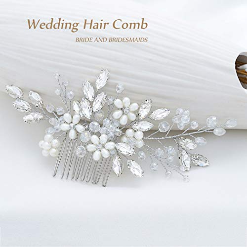 Jakawin Bride Wedding Hair Comb Flower Girls Bridal Hair Accessories Hair Piece for Women and Girls HC034 (Silver)