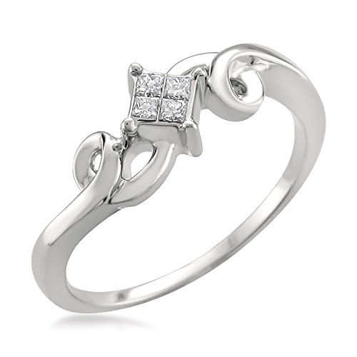 La4ve Diamonds 14k White Gold Princess-cut Diamond Invisible-Set Engagement Promise Ring (1/10 cttw, H-I, I1-I2)