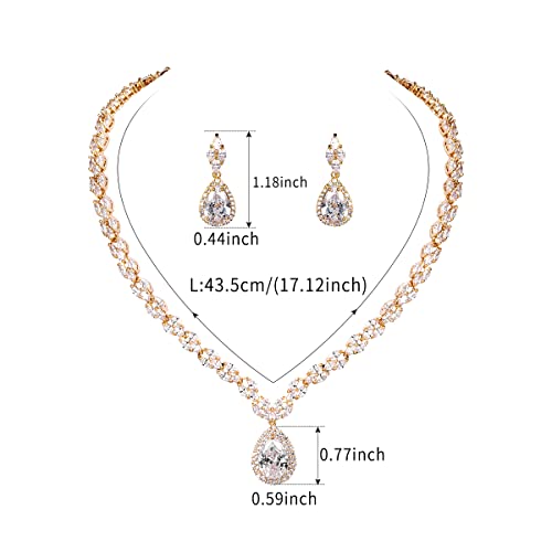 WeimanJewelry White Gold/Gold Plated Women Cubic Zirconia CZ Marquise Teardrop Bridal Tennis Necklace and Drop Earring Set for Wedding Brides