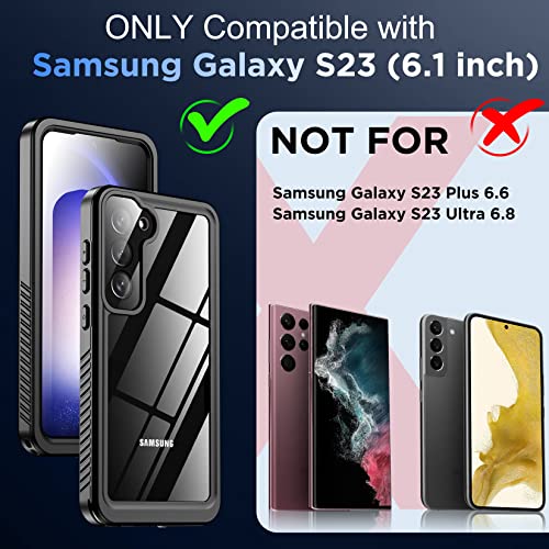 Temdan for Samsung Galaxy S23 Case,Waterproof Built-in Lens & Screen Protector[Full Body Shockproof][12 FT Military Drop Proof][Dustproof][IP68 Underwater] Case for Galaxy S23 5G 6.1’’-Black/Clear