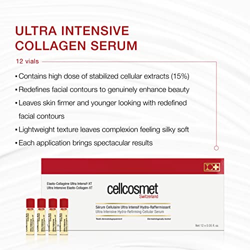 Cellcosmet Ultra Intensive Hydra-Refirming Cellular Serum - Firming Collagen Facial and Anti-Aging Treatment (12 Vials, 0.8 oz)