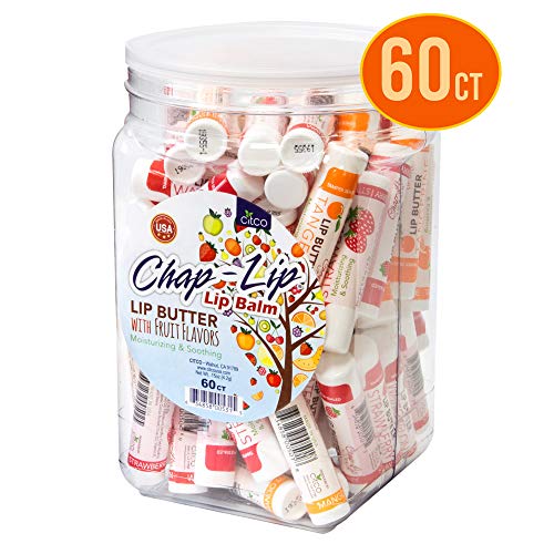 CHAP-LIP Lip Balm 60 Ct. with Fruit Flavors, Cocoa Butter, Coconut Oil | Moisturizing Vitamin E & Total Hydration Treatment & Soothing Lip Therapy (60 Ct Pack of 12)