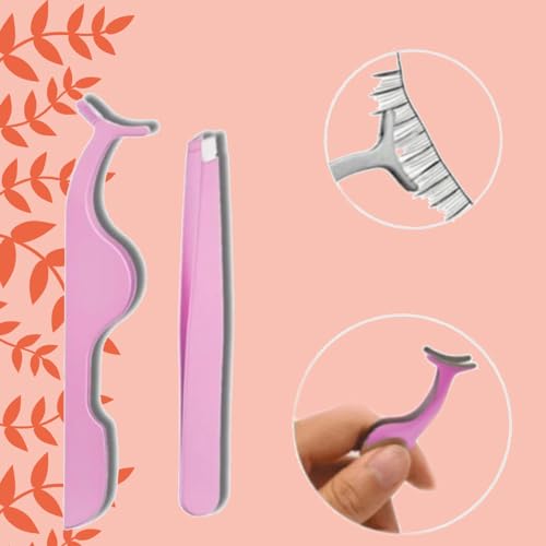 2 PCS Stainless Steel False Eyelash Applicator Tools - Fashionably Designed for Easy Curling (Pink)