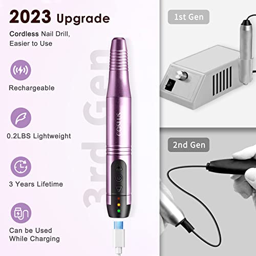 Cordless Nail Drill Electric File: Professional for Acrylic Gel Dip Powder Nails Portable Nail Drill Machine Kit for Manicure Pedicure Nail Dremel Set with Everything Rechargeable Lightweight