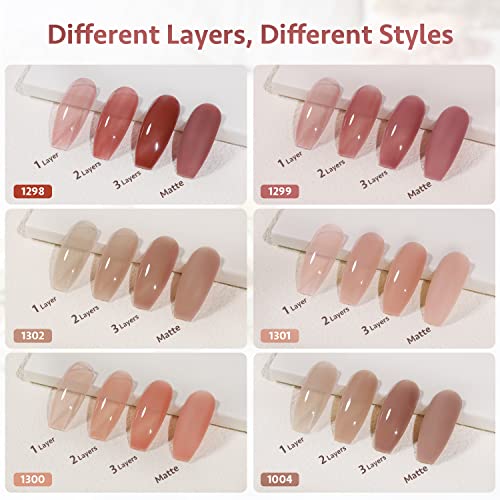 GAOY Icy Jelly Gel Nail Polish Set of 6 Colors Including Red Pink Nude Gel Polish Kit UV LED Soak Off Nail Polish Home DIY Manicure Nail Salon Varnish