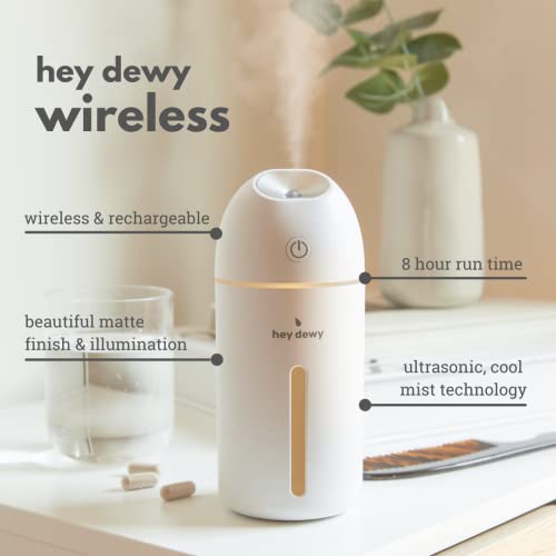 Hey Dewy Wireless, Rechargeable, Self-Care, Skin-Nourishing, Hydrating, Portable Cool Mist Humidifier (Pearl)