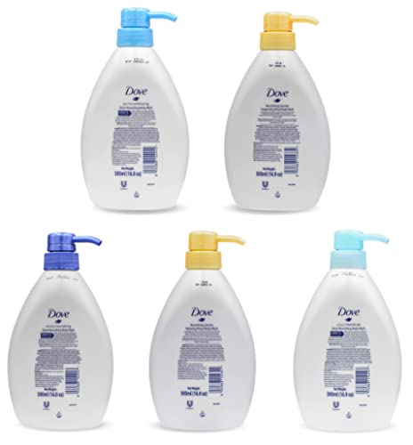 Dove Body Wash Variety of 5 Scents with Pump, Plant Based, Nourishing, Exfoliating, Cleansing, - 500 ML (16.9 fl Ounce)