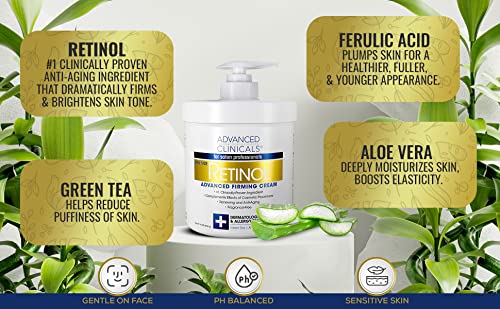 Advanced Clinicals Retinol Body Cream & Collagen Body Lotion Skin Care Set. Anti-Aging Body & Face Moisturizing Creams Repair Wrinkles, Fine lines, & Firm Sagging Skin. 16 Oz (2-Pack Bundle)