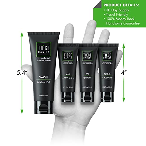 Tiege Hanley Essential Skin Care Routine for Men | Skin Care System Level 1 | Face Wash, Scrub, and Two Moisturizers | Made in USA | 30 Day Supply