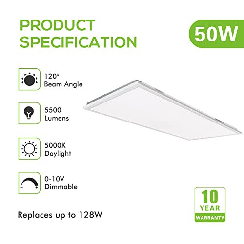 WEIZE (6 Pack 2x4 FT LED Flat Panel Troffer Light, 50W 5000K Recessed Back-Lit Drop Ceiling Light, 0-10V Dimmable, 6500lm Lay in Fixture for Office, 3-Lamp F32T8 Fixture Replacement