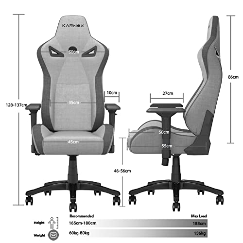 KARNOX Legend TR Game Chair Ergonomic Office Desk Chair High Back Executive PC Chair with Headrest and Lumbar Support and 360¡ãDegree Swivel for Big and Tall Adults Cloth Light Grey