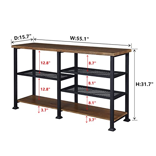 Homissue 5 Tier Industrial Console Sofa Table with Storage Shelf, 55 Inch Long Entryway Table TV Stand for Living Room, Brown