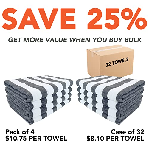 Arkwright Cabana Pool Beach Towel - 100% Ring Spun Cotton Large Soft Quick Dry Bath Towels Perfect for Hotel, Swim, Bathroom Tub, and Camping, 30 x 60 (Pack of 4), Grey