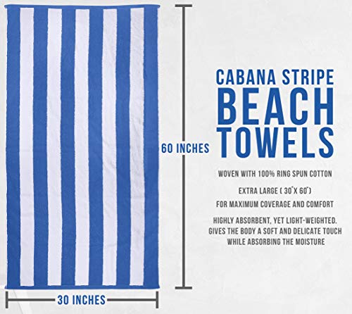 Utopia Towels Cabana Stripe Beach Towel (30 x 60 Inches) - 100% Ring Spun Cotton Large Pool Towels, Soft and Quick Dry Swim Towels Variety Pack (Pack of 4) (Blue, Yellow, Green, Orange)