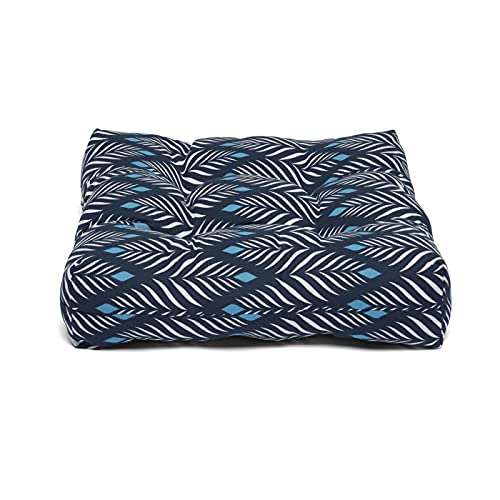 Amazon Basics Tufted Outdoor Patio Square Seat Cushion 19 x 19 x 5 Inches, Navy Blue Leaf - Pack of 2