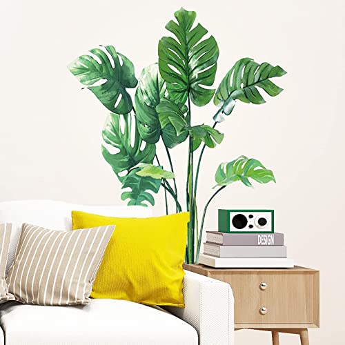 Leaf Wall Decals Green Plants Wall Stickers for Bedroom, Tropical Monstera Leaves Wall Art Dedor Stickers Natural Palm Leaf Wall Posters Decorations for Living Room Office