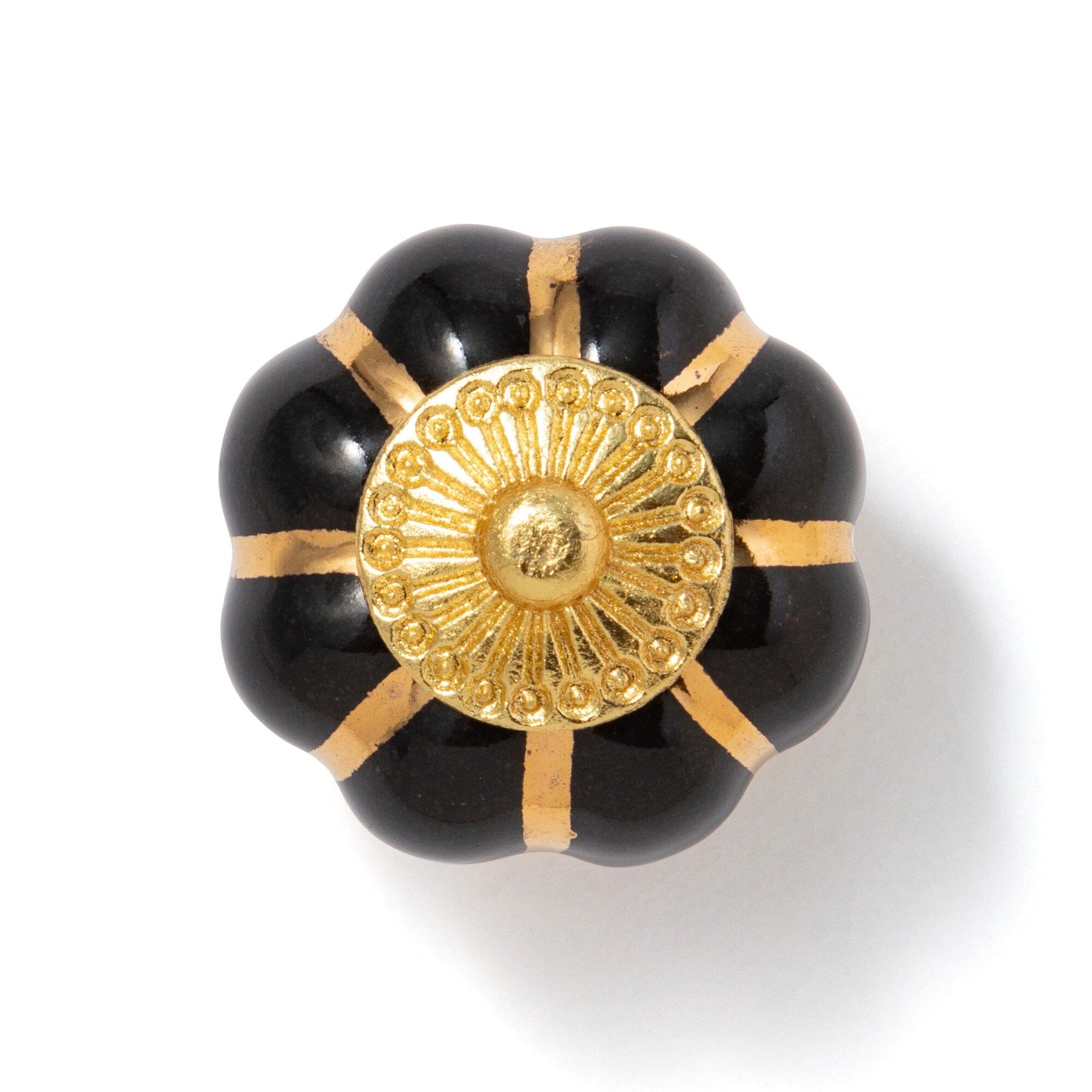 Knob-20 Ceramic Flower Black X Gold